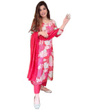Anni Designer Women'S Cotton Blend Embroidered Floral Printed Straight Kurta With Pant & Dupatta (Litup-Red_S_Red_Small),Red,S