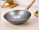 12 inch Iron Woks Chinese Kadhai with Wooden Handle for Kitchen Use 2.5 KG, Black Color 1 Piece