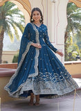 Wedani Georgette Anarkali Kurta Set With Dupatta For Women,Turquoise,XL,Georgette,Anarkali,