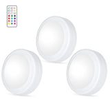 Yiliaw LED Puck Lights with Remote Control, AA Battery Operated, 12 Color Closet Under Cabinet Lighting, Push Tap Light, Under C