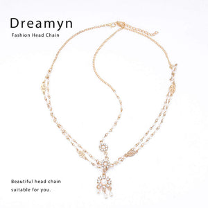 Acenail Head Chains Women Pearl Head Chain Gold Wedding Hair Accessories Crystal Layered Pendant Hair Chain Jewelry Indian Festi