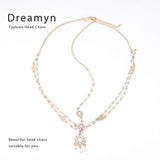 Acenail Head Chains Women Pearl Head Chain Gold Wedding Hair Accessories Crystal Layered Pendant Hair Chain Jewelry Indian Festi