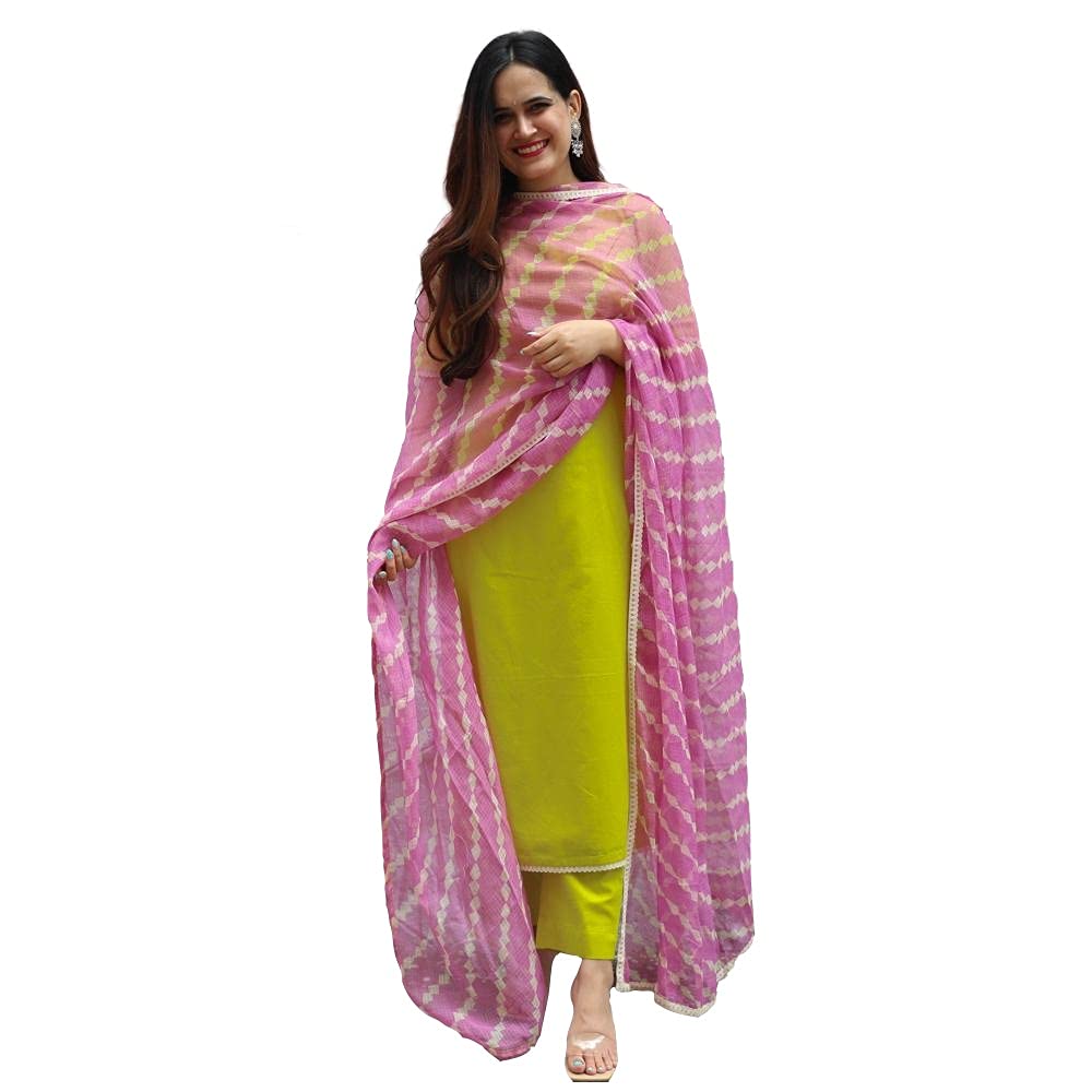 Gosriki Women'S Rayon Solid Kurta With Palazzo And Dupatta (Lahariya-Parrot-Sty_S_Green_Small),Green,,B098QQGSPN