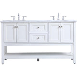 Elegant Decor Metropolis 60 Double Sink Marble Top Bathroom Vanity In White