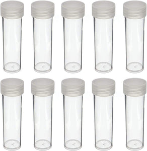 (10) Round Clear Plastic (Penny Cent) Size Coin Storage Tube Holders Screw on Lid