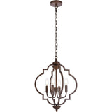 Elegant Lighting Living District Sandara 4-Light Mid-Century Metal Pendant In Weathered Oak