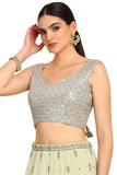 Soch Womens Grey Sequinned Sweetheart Neck Georgette Padded Blouse Grey 38