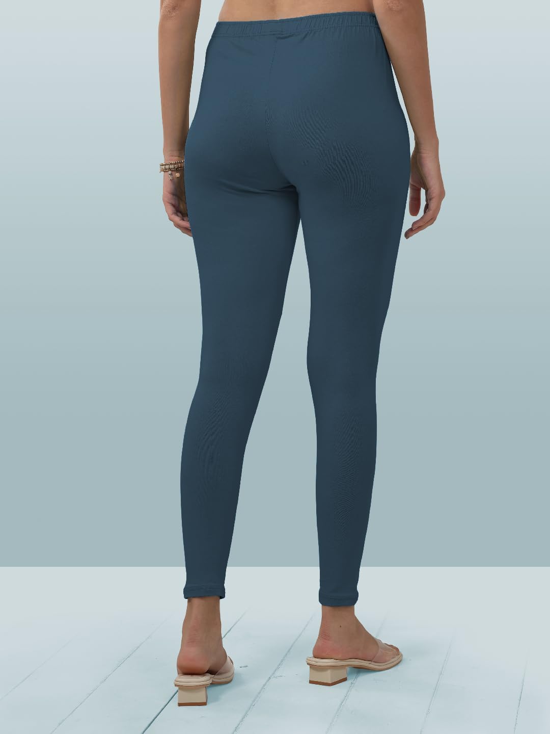 Lyra Women Solid Premium Cotton Ankle Length Leggings | Mid-Waist | Fashionwear Denim Blue L