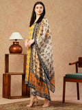 Anni Designer Women'S Cotton Blend Straight Printed Kurta With Pant & Dupatta (Uchiha Mustard-Fka_S_Mustard_Small),Mustard,S,Cotton Blend,Regular,