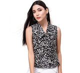 Oomph! Women'S Crepe Printed Top With Tie Neck And Sleeveless,BlackApparel,M