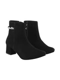 Shoetopia Women'S Black Suede Ankle Boots With Block Heel And Rhinestone Knot Detail||Side Zip Fashion Booties For Fall & Winter Eu41,Black,8,B0DM67SH8Q