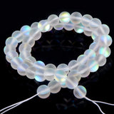 Matte Aurora Crystal Glass Beads Gemstone 8MM White Frosted Glitter Shining Mermaid Round Loose Beads Frosted Moonstone for Jewe
