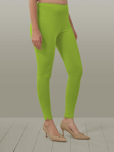 Lyra Women Solid Premium Cotton Ankle Length Leggings | Mid-Waist | Fashionwear Yellow Green L