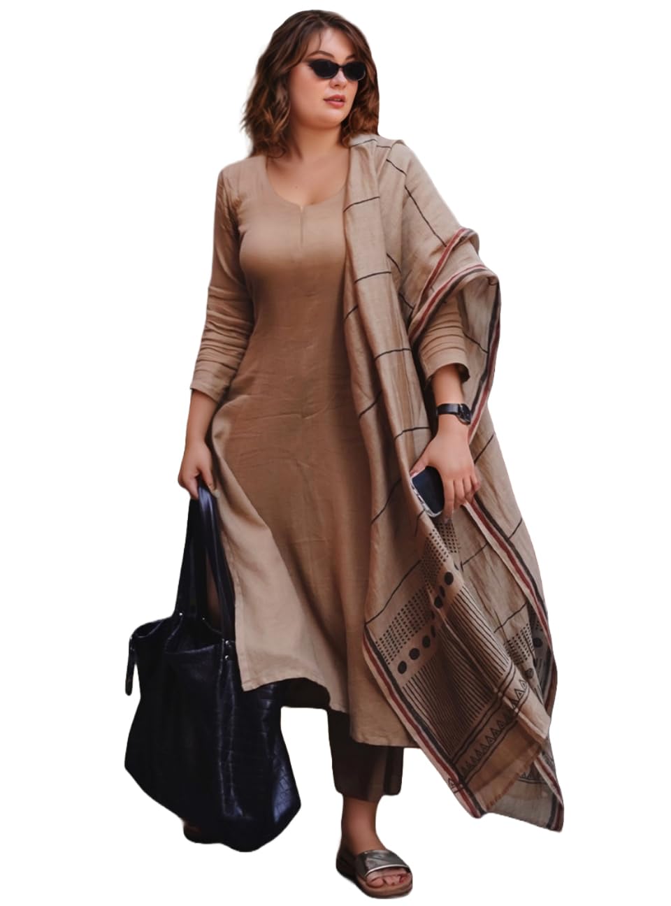 Anni Designer Women'S Rayon Blend Solid Straight Kurta With Pant & Dupatta (Raja Saab Beige-Vks11_Xl_Beige_X-Large),Beige,XL,,,