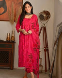 Anni Designer Women'S Cotton Blend Straight Printed Kurta With Pant & Dupatta (Sweet Rani_S_Pink_Small),Pink,S,Cotton Blend,Regular,Dupatta