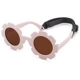 NULOOQ Polarized Baby Sunglasses with Strap - Flexible Flower Shaped Sunglasses for Toddler & Infant Age 0-24 Months (Beige/Brow