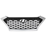 PIT66 Front Upper Bumper Grille Assembly Chrome Trim & Black w/black accents Compatible with 2019-2021 Hyundai Tucson 86350D3500