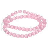 HARFINGTON 48pcs Pink Cat's Eye Stone Beads 8mm Round Smooth Gemstone Crystal Loose Bead for Jewelry Making Bracelets Necklace E