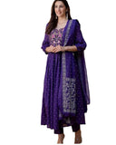 Gosriki Women'S Rayon Viscose Embroidered Anarkali Kurta With Pant & Dupatta (Kanota Blue-Vks06-Gs_M_Blue_Medium),Blue,,B0DV4F6FF4