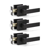 KNOBWELL 3 Pack Matte Black Privacy Lever Door Knob with Lock(No Key), Interior Lever Door Handles Set, Bedroom Door Knobs, Heav