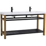 Elegant Decor Raya 60 Double Resin Top Metal Bathroom Vanity In Gold And Black