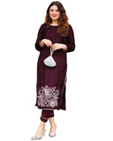 Anni Designer Women'S Rayon Straight Embroidered Kurta With Pant Set (Pital-Wine_M_Wine_Medium),Wine,M