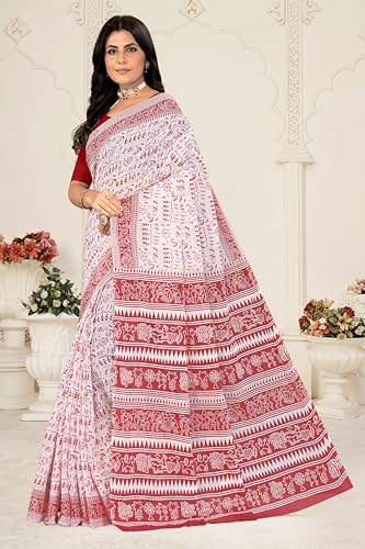 Tamaira Fashion Women'S Plain Cotton Saree (2536_White&Dustypink