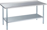 ROCKPOINT Stainless Steel Table for Prep & Work with Backsplash 30x72 Inches, NSF Metal Commercial Kitchen Heavy Duty Table with
