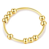 SERYNOW Gold Silver Fidget Ring Anti Anxiety Rings for Women, Anxiety Relief Rings Size 5-10 Beads Fidget Spinner Anxiety Ring for Men (Gold, 6)