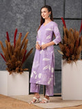 Anni Designer Women'S Cotton Blend Straight Printed Kurta With Pant (Anaar-Purple_Xl_Purple_X-Large),Purple,XL,Cotton Blend,Regular,
