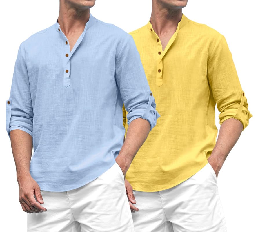 Royalscout Combo Of Men'S Solid Cotton Blend Full Sleeve Straight Kurta Shirt (Pack Of 2)