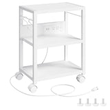 MAHANCRIS Industrial Printer Cart, 3-Tier Mobile Printer Stand, Rolling Cart with 2 AC Outlets and 2 USB Ports, Home Printer Sta