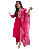 Anni Designer Women'S Rayon Blend Straight Embroidered Kurta With Pant & Dupatta (Hafti Pink_L_Pink_Large),Pink,L