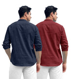 Royalscout Combo Of Men'S Solid Cotton Blend Full Sleeve Straight Kurta Shirt (Pack Of 2) Navy-Maroon