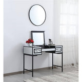 Elegant Decor Beau 42 Metal And Mdf Mirrored Flip Top Vanity Table In Black