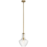 Everly 15.25 1-Light Bell Pendant with Clear Seeded Glass in Brushed Natural Brass, for a Kitchen Island, Dining Nook, or Home B