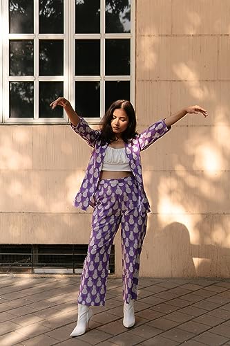 Anni Designer Women'S Chanderi Cotton Short Length Printed Co-Ord Set (Cst Purple Co-Ord-Nkl_Xxl_Purple_Xx-Large),Purple,2XL,Chanderi Cotton,Co-Ord Set,Kurta, Shirt