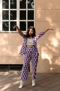 Anni Designer Women'S Chanderi Cotton Short Length Printed Co-Ord Set (Cst Purple Co-Ord-Nkl_Xxl_Purple_Xx-Large),Purple,2XL,Chanderi Cotton,Co-Ord Set,Kurta, Shirt