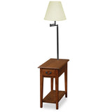 Haven Ridge Solid Wood Side Table with Built-In Swing Arm Lamp and Drawer, Medium Oak Brown, Perfect for Entryways, Living Rooms