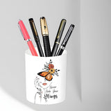 CHHAP CREATIONS Ceramic Pen Holder with Butterfly Design, Decorative Desk Organiser, White with Inspirational Quote, Floral Art