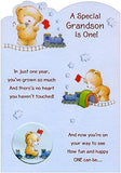 Designer Greetings Bear Playing with Train Die Cut Juvenile 1st / First Birthday Card for Grandson
