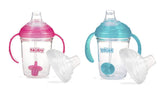 Nuby No Spill 360 Weighted Straw Grip N ' Sip Tritan Cup with Hygienic Cover, 8 Oz, Trainer Cup (Pink/Teal)