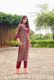 Gosriki Women'S Cotton Blend Straight Printed Kurta With Pant Set (Garima Maroon-Vgt-Gs_S_Maroon_Small),Maroon,,B0CKLQVSS2