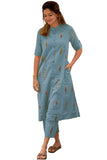 Anni Designer Women'S Rayon Viscose A-Line Printed Kurta With Pant (Barkat Sky Blue_Xxl_Sky Blue_Xx-Large),Sky Blue,2XL