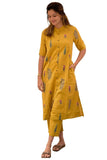 Anni Designer Women'S Rayon Viscose Straight Printed Kurta With Pant (Barkat Yellow-Vks01_Xl_Yellow_X-Large),Yellow,XL