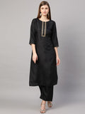 Anni Designer Women'S Cotton Blend Straight Kurta With Palazzo & Dupatta (Dola Black_M_Black_Medium),Black,M,Cotton Blend,Straight,