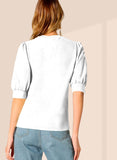 Wedani Women'S Casual Puff Sleeves Round Collor Solid Top (Small White),White,S,Polyester,Regular,