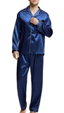 Mens Satin Pajamas Long Button-Down Pj Set Sleepwear Loungewear (Navy Blue/White Xxl) -Like New