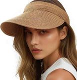 Nainil Enterprise Straw Sun Visor Hat For Women | Wide Brim Upf 50+ Uv Protection Beach Hat | Foldable Summer Sun Cap | Open Top