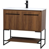 Elegant Decor Gerard 36 Single Porcelain Top Bathroom Vanity In Walnut Brown
